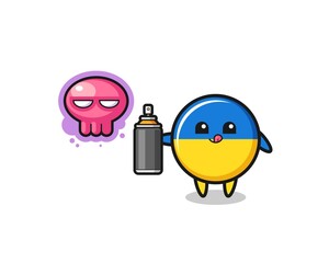 ukraine flag cartoon make a graffiti with a spray paint