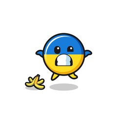 ukraine flag cartoon is slip on a banana peel