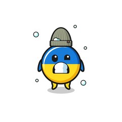 cute cartoon ukraine flag with shivering expression
