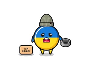 cute ukraine flag beggar cartoon character