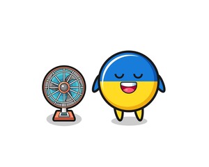 cute ukraine flag is standing in front of the fan