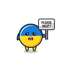 cute ukraine flag hold the please help banner