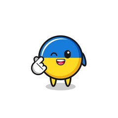 ukraine flag character doing Korean finger heart