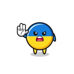 ukraine flag character doing stop gesture