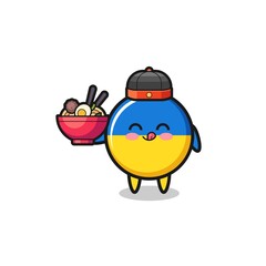 Naklejka premium ukraine flag as Chinese chef mascot holding a noodle bowl