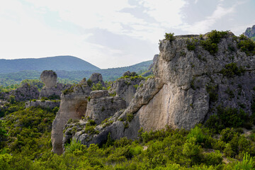 Fototapeta na wymiar moureze stone columns in the mountainous park due to erosion
