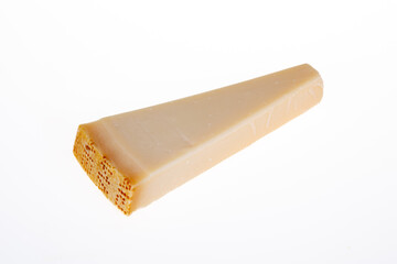 Tasty Parmesan cheese triangle piece italian on white background