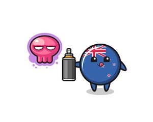new zealand cartoon make a graffiti with a spray paint