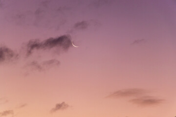 夜明け前の紫色の空に浮かぶ月