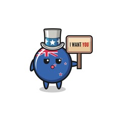 new zealand cartoon as uncle Sam holding the banner I want you