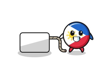 philippines flag cartoon is pulling a banner