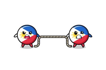 cute philippines flag character is playing tug of war game