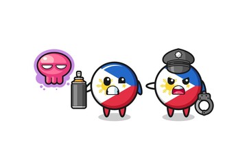 philippines flag cartoon doing vandalism and caught by the police