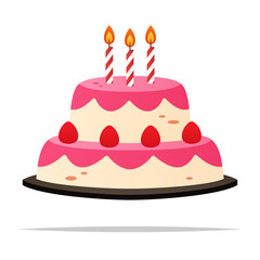 Pink birthday cake vector isolated illustration
