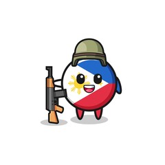 cute philippines flag mascot as a soldier