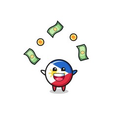 illustration of the philippines flag catching money falling from the sky