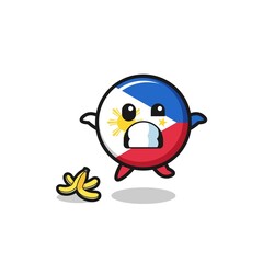 philippines flag cartoon is slip on a banana peel