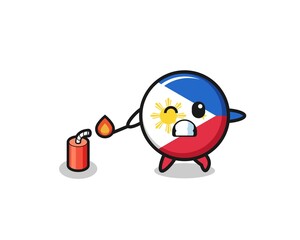 philippines flag mascot illustration playing firecracker