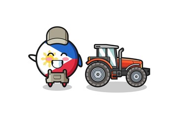 the philippines flag farmer mascot standing beside a tractor