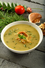 Bowl of delicious seafood soup with fresh crab meat.