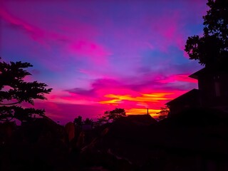 Sunset sky in the village