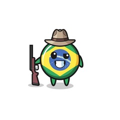 brazil flag hunter mascot holding a gun