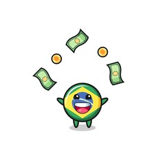 illustration of the brazil flag catching money falling from the sky