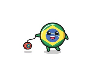 cartoon of cute brazil flag playing a yoyo