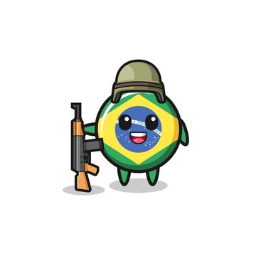 cute brazil flag mascot as a soldier