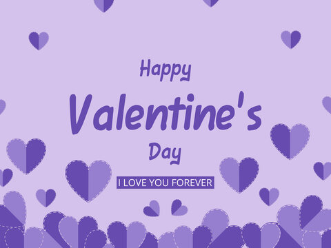 Happy valentine's day greeting card with paper heart flying on purple background