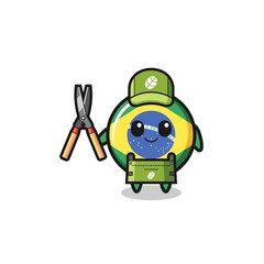 Obraz premium cute brazil flag as gardener mascot
