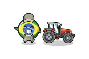 the brazil flag farmer mascot standing beside a tractor
