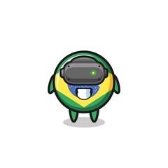 Naklejka premium cute brazil flag using VR headset