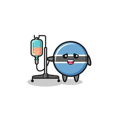 cute botswana flag character standing with infusion pole