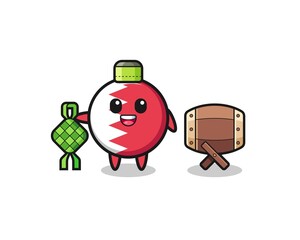 bahrain flag muslim character are celebrating Eid Al Fitr