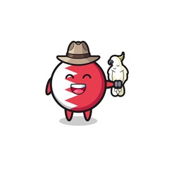 bahrain flag zookeeper mascot with a parrot