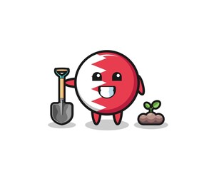 cute bahrain flag cartoon is planting a tree seed