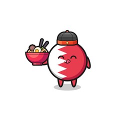 bahrain flag as Chinese chef mascot holding a noodle bowl
