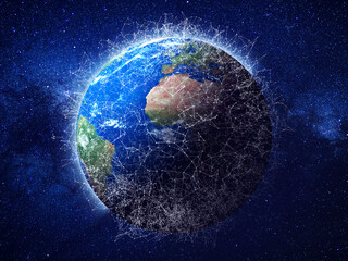 Earth Illustration with data communication networks

