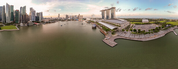 Panoramic photo of Singapore city center in the cloudy day