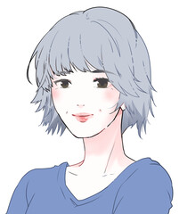 イラスト素材：白髪ミディアムヘアの女性アイコン