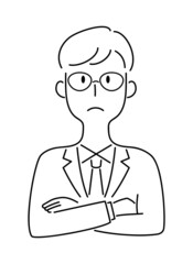 手描き風・腕を組んで考え事をする男性のベクターイラスト