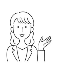 手描き風・笑顔で案内する女性のベクターイラスト