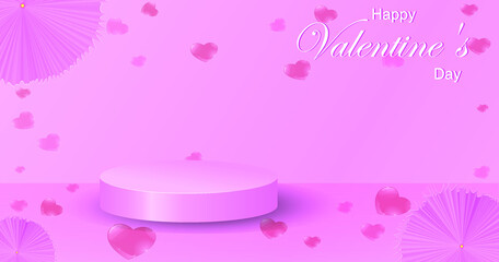 Valentine's day sale banner background with cylindrical shape product display.