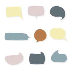 collection set of blank pastel color hand drawing speech bubble balloon, think speak talk text box, banner, flat vector illustration design