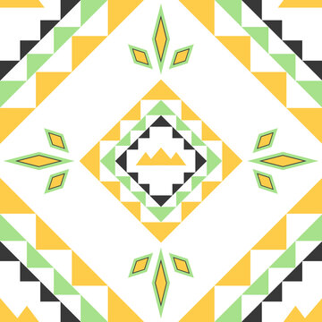 Traditional fabrics, yellow, green and gray, made of geometric shape. Triangle and quadruple, suitable for destroying fabrics, bag patterns, vintage patterns.