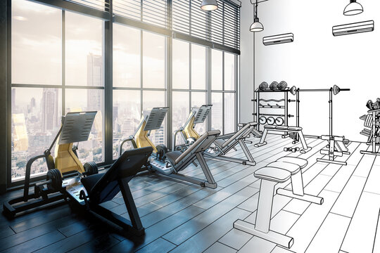 Body Building Center Inside a Penthouse Recreation Area (draft) - 3D Visualization