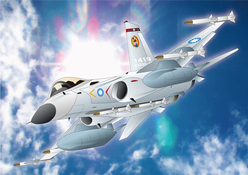 Taiwan Indigenous Defense multirole combat Fighter AIDC F-CK-1 "Ching-kuo" with bright blue sky.