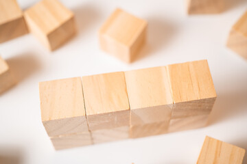 4 piece wood block on white blackground. Selective focused