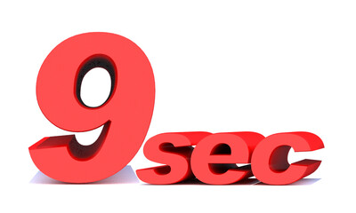 9 seconds word on white background.3d illustration